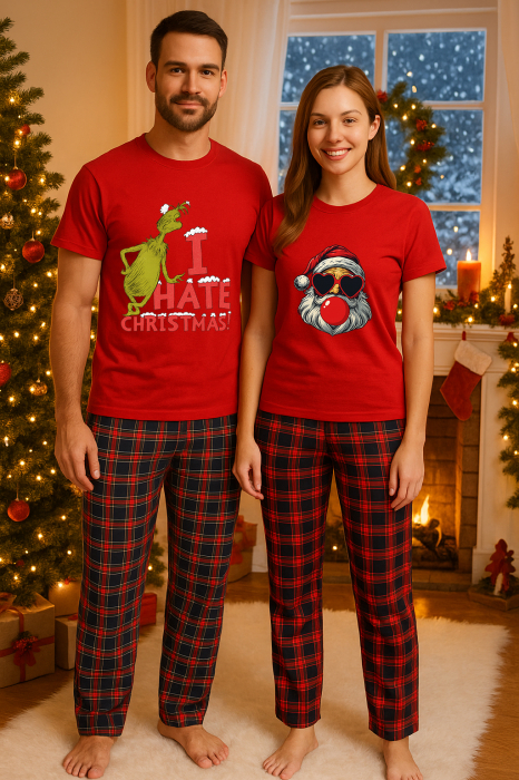 Set Craciun in doi – tricou si pantaloni pijamale, bumbac, tematica sarbatori si Craciun [1]