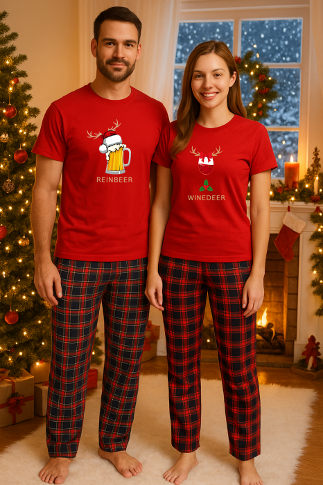 Set Craciun in doi – tricou si pantaloni pijamale, bumbac, tematica sarbatori si Craciun [1]