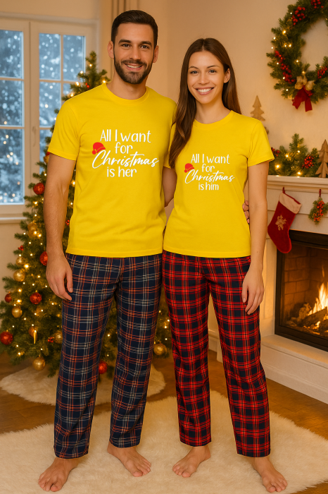 Set Craciun in doi – tricou si pantaloni pijamale, bumbac, tematica sarbatori si Craciun [1]