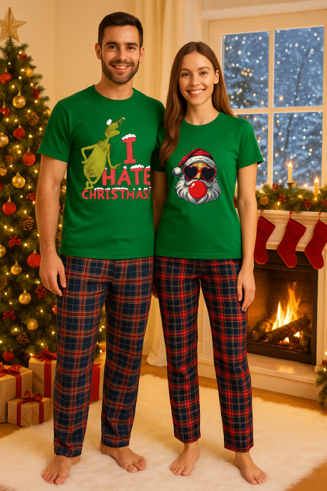 Set Craciun in doi – tricou si pantaloni pijamale, bumbac, tematica sarbatori si Craciun [1]