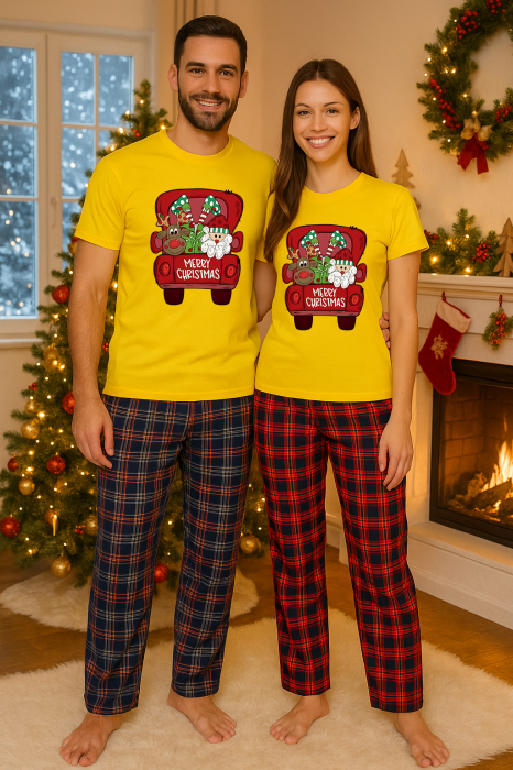 Set Craciun in doi – tricou si pantaloni pijamale, bumbac, tematica sarbatori si Craciun [1]