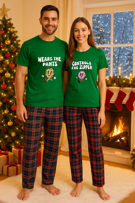 Set Craciun in doi – tricou si pantaloni pijamale, bumbac, tematica sarbatori si Craciun [1]