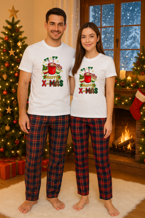 Set Craciun in doi – tricou si pantaloni pijamale, bumbac, tematica sarbatori si Craciun [1]