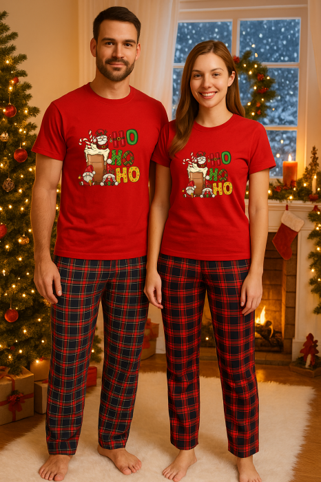 Set Craciun in doi – tricou si pantaloni pijamale, bumbac, tematica sarbatori si Craciun [1]