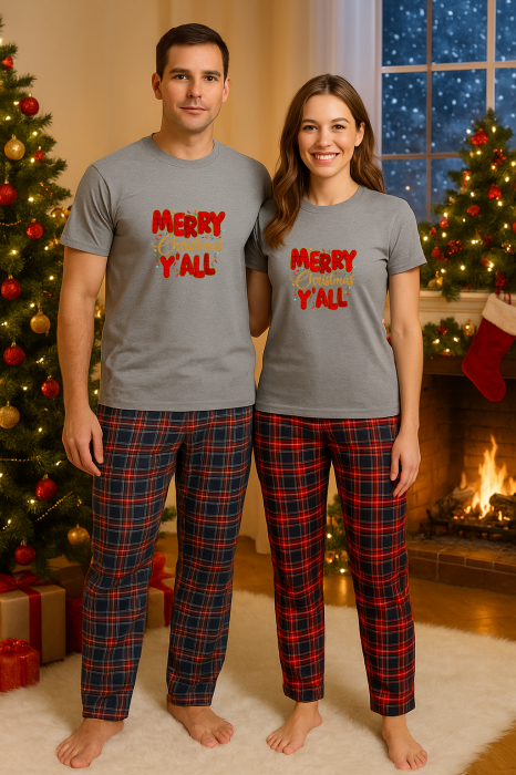 Set Craciun in doi – tricou si pantaloni pijamale, bumbac, tematica sarbatori si Craciun [1]