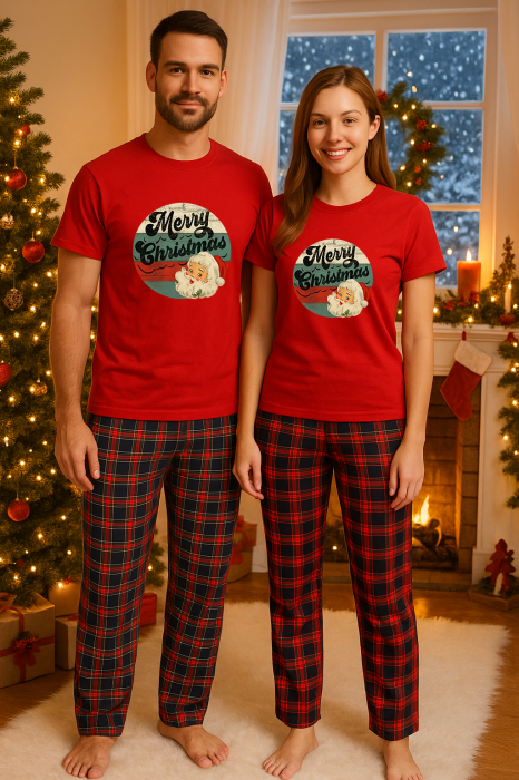 Set Craciun in doi – tricou si pantaloni pijamale, bumbac, tematica sarbatori si Craciun [1]