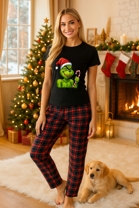 Set pijamale femei bumbac Colectia Grinch Christmas, sarbatori de Craciun [1]