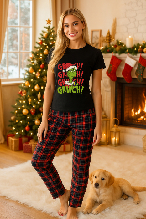 Set pijamale femei bumbac Colectia Grinch Christmas, sarbatori de Craciun [1]