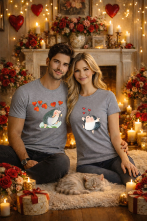 Valentine's Day - Set 2 tricouri unisex 100% bumbac pentru cuplu, colectia Valentine's Day