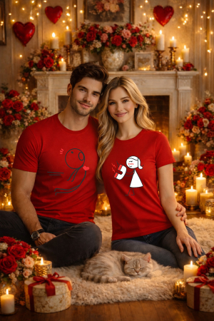 Valentine's Day - Set 2 tricouri unisex 100% bumbac pentru cuplu, colectia Valentine's Day
