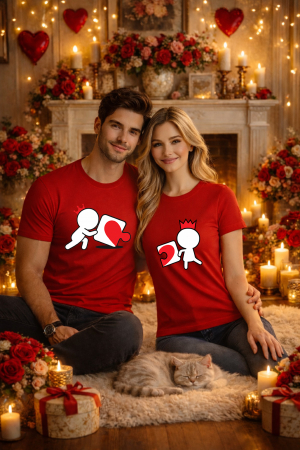 Valentine's Day - Set 2 tricouri unisex 100% bumbac pentru cuplu, colectia Valentine's Day