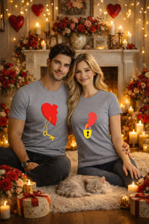 Valentine's Day - Set 2 tricouri unisex 100% bumbac pentru cuplu, colectia Valentine's Day