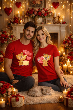 Tricouri cupluri - Set 2 tricouri unisex 100% bumbac pentru cuplu, colectia Valentine's Day