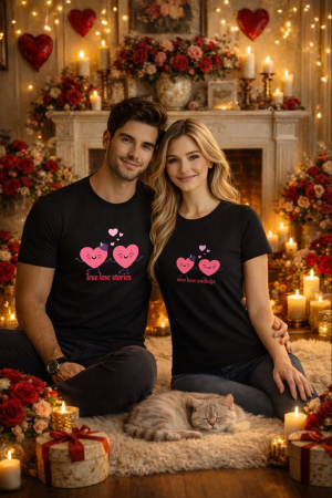 Tricouri cupluri - Set 2 tricouri unisex 100% bumbac pentru cuplu, colectia Valentine's Day