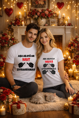 Valentine's Day - Set 2 tricouri unisex 100% bumbac pentru cuplu, colectia Valentine's Day