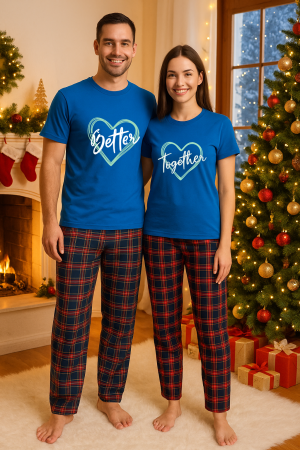 Set pijamale cuplu - Set Craciun in doi – tricou si pantaloni pijamale, bumbac, tematica sarbatori si Craciun