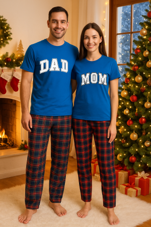 Set pijamale cupluri - Set Craciun in doi – tricou si pantaloni pijamale, bumbac, tematica sarbatori si Craciun