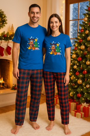 Set pijamale cuplu - Set Craciun in doi – tricou si pantaloni pijamale, bumbac, tematica sarbatori si Craciun