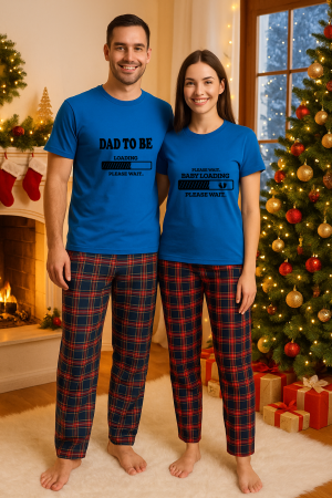 Set pijamale cupluri - Set Craciun in doi – tricou si pantaloni pijamale, bumbac, tematica sarbatori si Craciun