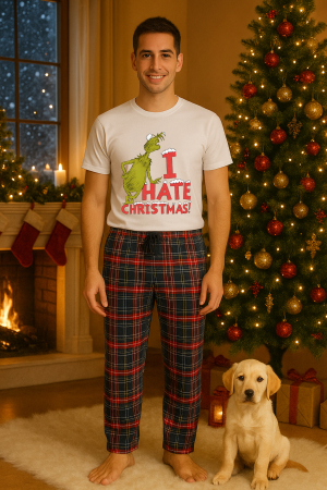 Pijamale barbati - Set pijamale barbati bumbac Colectia Grinch Christmas, sarbatori de Craciun