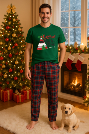 Pijamale barbati - Set pijamale barbati bumbac Colectia Christmas, sarbatori de Craciun