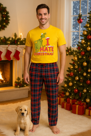 Pijamale barbati - Set pijamale barbati bumbac Colectia Grinch Christmas, sarbatori de Craciun