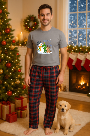 Pijamale barbati - Set pijamale barbati bumbac Colectia Christmas, sarbatori de Craciun