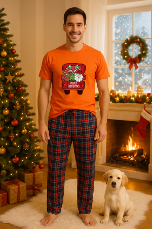 Pijamale barbati - Set pijamale barbati bumbac Colectia Christmas, sarbatori de Craciun