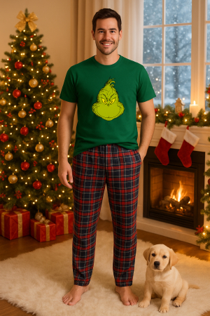 Pijamale barbati - Set pijamale barbati bumbac Colectia Grinch Christmas, sarbatori de Craciun