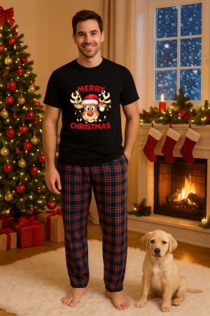 Pijamale barbati - Set pijamale barbati bumbac Colectia Christmas, sarbatori de Craciun