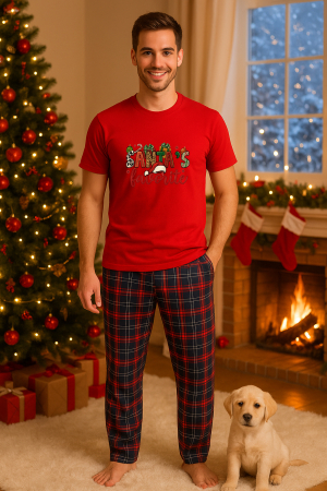 Pijamale barbati - Set pijamale barbati bumbac Colectia Christmas, sarbatori de Craciun