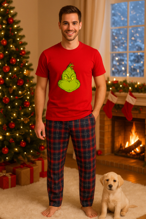 Pijamale barbati - Set pijamale barbati bumbac Colectia Grinch Christmas, sarbatori de Craciun