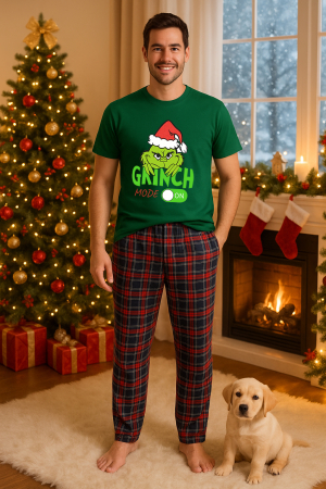 Pijamale barbati - Set pijamale barbati bumbac Colectia Grinch Christmas, sarbatori de Craciun