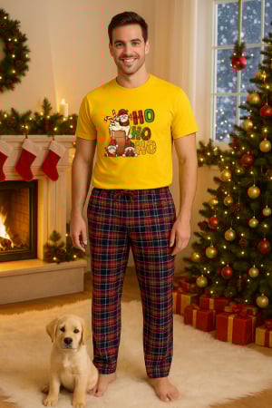 Pijamale barbati - Set pijamale barbati bumbac Colectia Christmas, sarbatori de Craciun