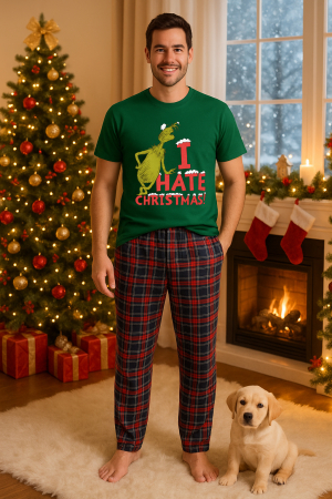 Pijamale barbati - Set pijamale barbati bumbac Colectia Grinch Christmas, sarbatori de Craciun