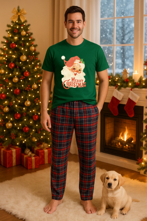 Pijamale barbati - Set pijamale barbati bumbac Colectia Christmas, sarbatori de Craciun