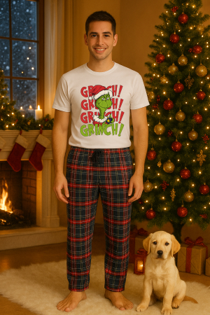 Pijamale barbati - Set pijamale barbati bumbac Colectia Grinch Christmas, sarbatori de Craciun