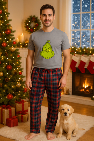 Pijamale barbati - Set pijamale barbati bumbac Colectia Grinch Christmas, sarbatori de Craciun