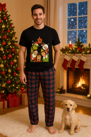 Pijamale barbati - Set pijamale barbati bumbac Colectia Christmas, sarbatori de Craciun