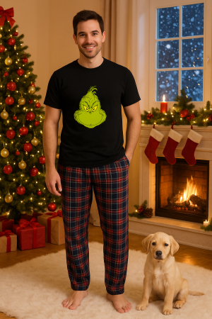 Pijamale barbati - Set pijamale barbati bumbac Colectia Grinch Christmas, sarbatori de Craciun