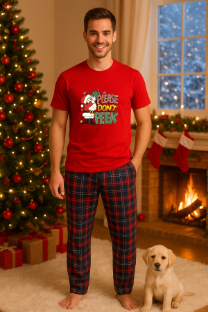 Pijamale barbati - Set pijamale barbati bumbac Colectia Christmas, sarbatori de Craciun