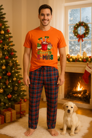 Pijamale barbati - Set pijamale barbati bumbac Colectia Christmas, sarbatori de Craciun