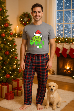 Pijamale barbati - Set pijamale barbati bumbac Colectia Grinch Christmas, sarbatori de Craciun