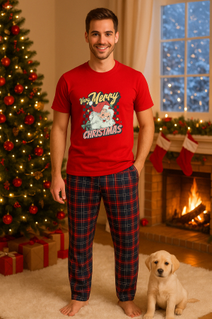 Pijamale barbati - Set pijamale barbati bumbac Colectia Christmas, sarbatori de Craciun