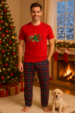 Pijamale barbati - Set pijamale barbati bumbac Colectia Christmas, sarbatori de Craciun