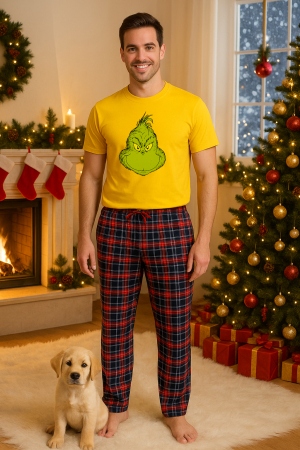 Pijamale barbati - Set pijamale barbati bumbac Colectia Grinch Christmas, sarbatori de Craciun