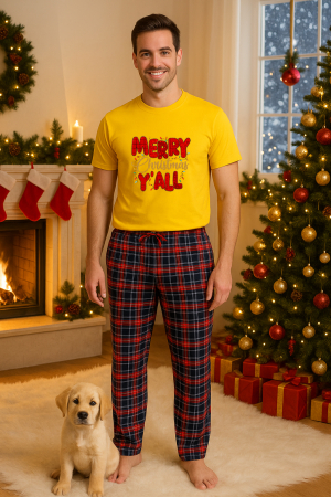 Pijamale barbati - Set pijamale barbati bumbac Colectia Christmas, sarbatori de Craciun