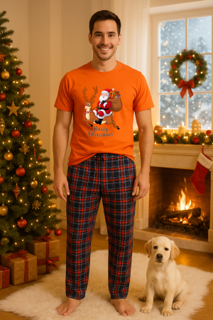 Pijamale barbati - Set pijamale barbati bumbac Colectia Christmas, sarbatori de Craciun