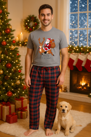 Pijamale barbati - Set pijamale barbati bumbac Colectia Christmas, sarbatori de Craciun