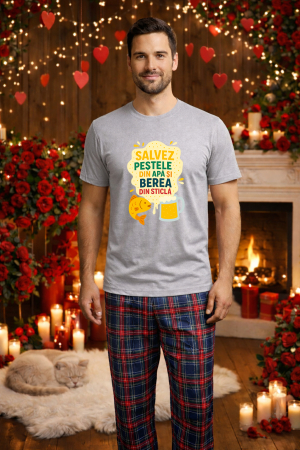 Pijamale barbati - Set pijamale barbati bumbac Colectia Valentine's Day, Dragobete